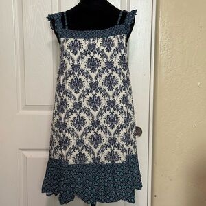 New Boho Blue and White Patterned Sleeveless Dress